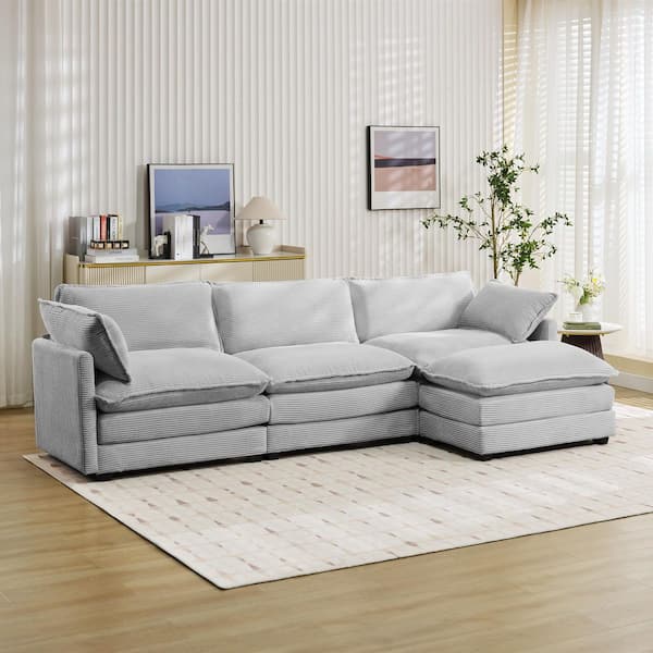 Jearey 112 in. W 4-Piece Modern Fabric Sectional Sofa with Ottoman