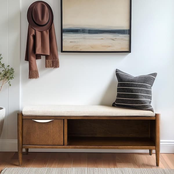 INK+IVY Arcadia Brown Bedroom Bench with Storage and Upholstered Cushion