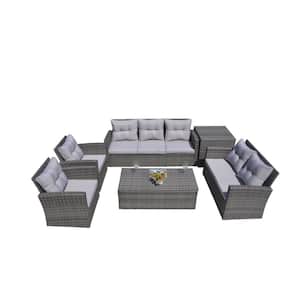 Martinka 6-Piece Patio Grey Wicker Outdoor Sectional Sofa Set with Grey Cushion