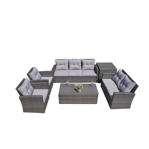DIRECT WICKER Martinka 6-Piece Patio Grey Wicker Outdoor Sectional Sofa Set with Grey Cushion