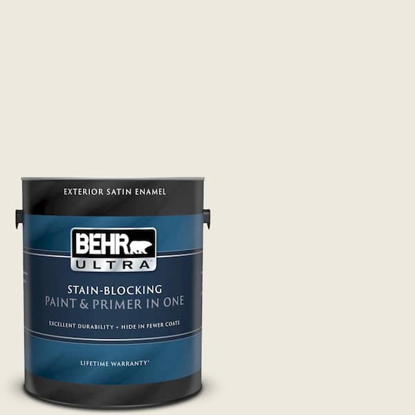 BEHR ULTRA 1 gal. #UL150-9 Pillar White Satin Enamel Exterior Paint and Primer in One