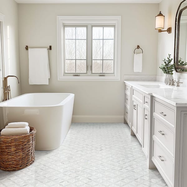 Bianco Dolomite Starlite 12 in. x 12 in. x 0.38 in. Polished Marble Mesh-Mounted Mosaic Tile (10 sq. ft. /case)