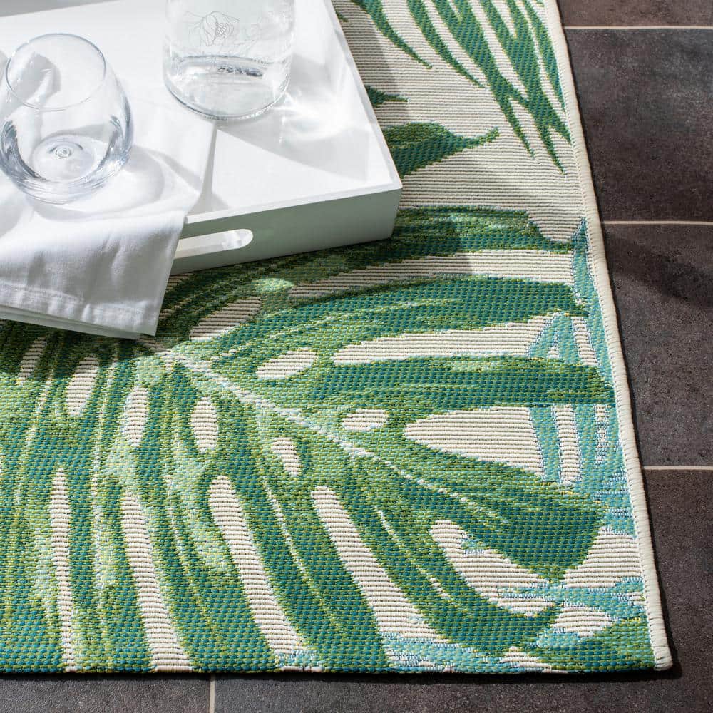 Barbados 9'10" x 12'5" Green Teal Synthetic Round Outdoor Rug