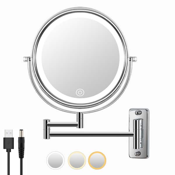 pædagog Måler Engager Tileon 8 in. W x 8 in. H Small Round 2-Side 1X/10X Magnifying, LED light,  USB Charge Bathroom Makeup Mirror in Chrome AYBSZHD1682 - The Home Depot