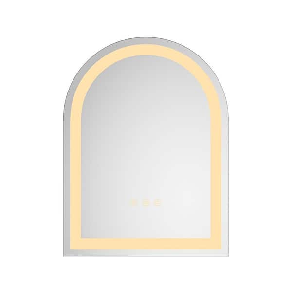 16 in. W x 24 in. H Arched Frameless LED Light Wall Anti-Fog Bathroom Vanity Mirror