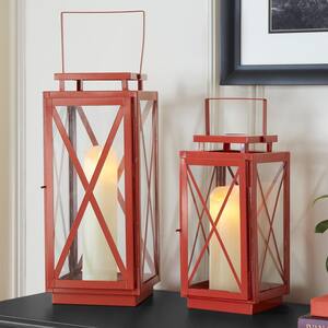 Chili Red Metal Candle Hanging or Tabletop Lantern (Set of 2)
