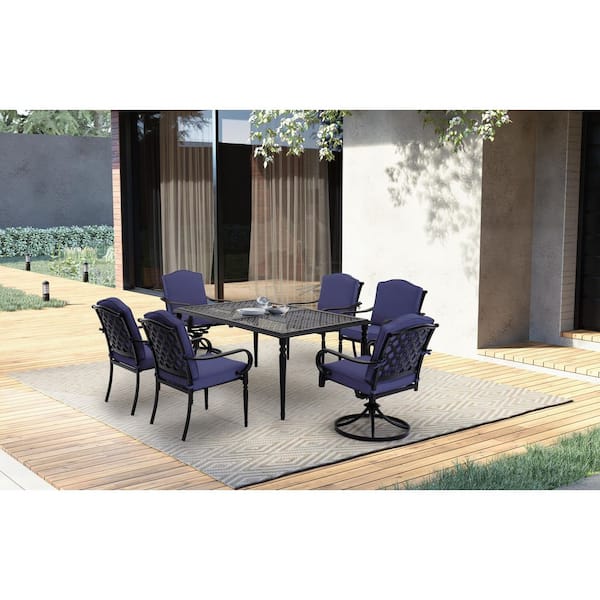 Hampton Bay Laurel Oaks 7-Piece Dark Brown Steel Outdoor Patio Dining Set With CushionGuard Midnight Cushions