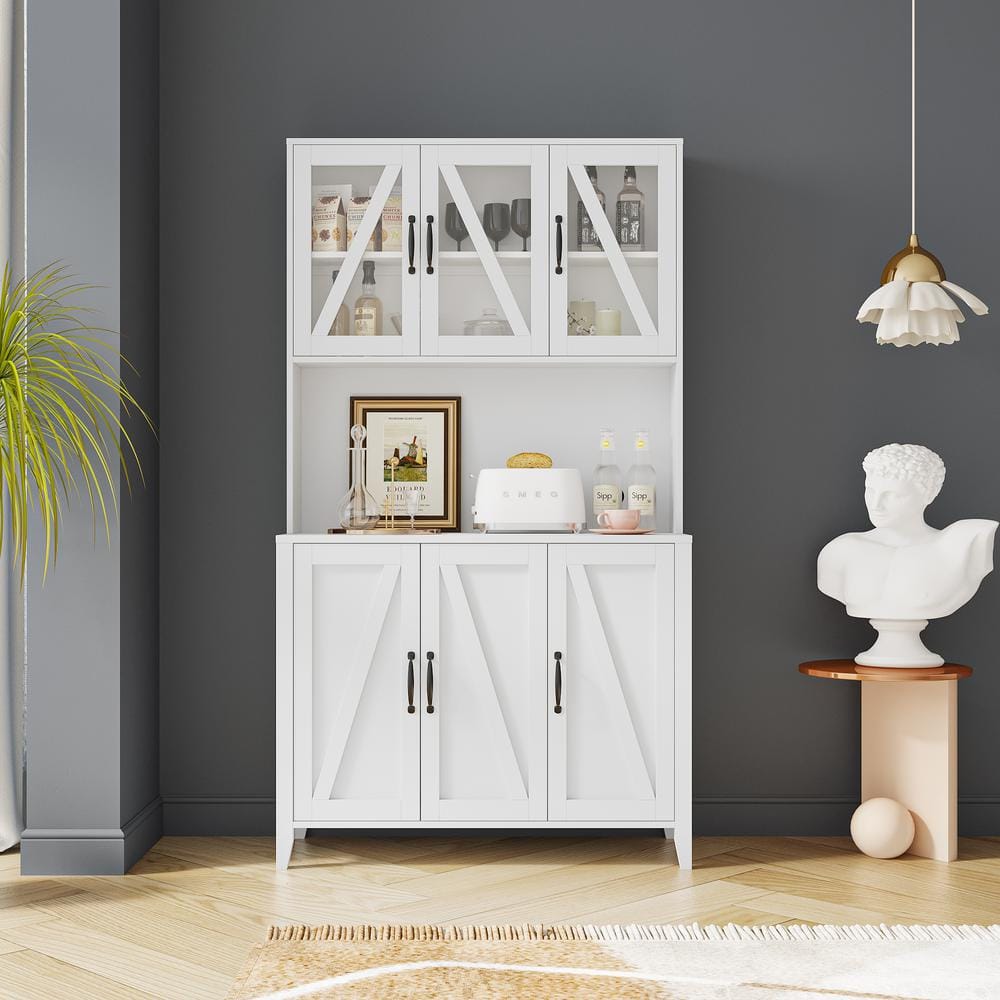 39.3 in. W x 7.87 in. D x 70.87 in. H White Linen Cabinet with Glass Doors 