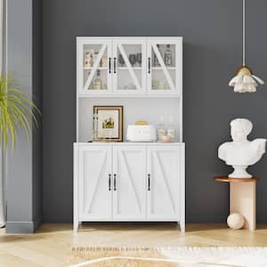 39.3 in. W x 7.87 in. D x 70.87 in. H White Linen Cabinet with Glass Doors and Open Shelves for Living Room Kitchen