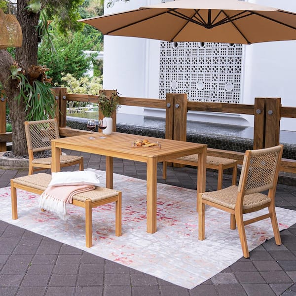 Cambridge Casual Cambridge Casual Paxton 5-Piece Teak Outdoor Dining Set with Honey Twist Wicker