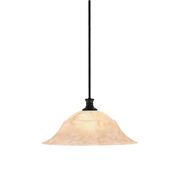 Unbranded Peabody 60-Watt 1-Light Matte Black Shaded Pendant Light with 20 in. Italian Marble Glass Shade, No Bulb Included