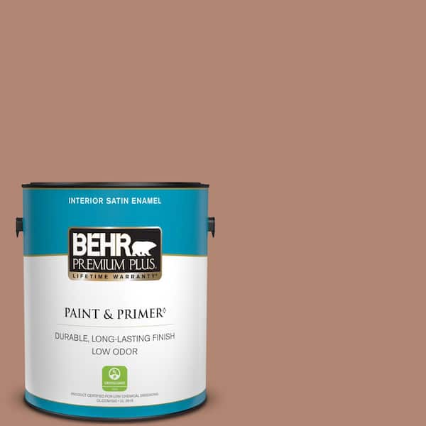BEHR PREMIUM PLUS 1 gal. #220F-5 Light Mocha Satin Enamel Low Odor Interior Paint & Primer
