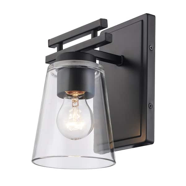 Bel Air Lighting Iris 1-Light Black Indoor Wall Sconce Light Fixture with Clear Glass Shade