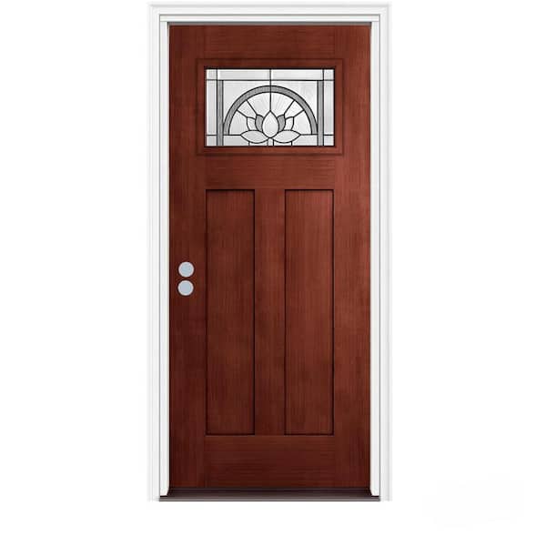 JELD-WEN 36 in. x 80 in. Craftsman Ardsley Black Cherry Right-Hand Stained Fiberglass Prehung Front Door w/Brickmould