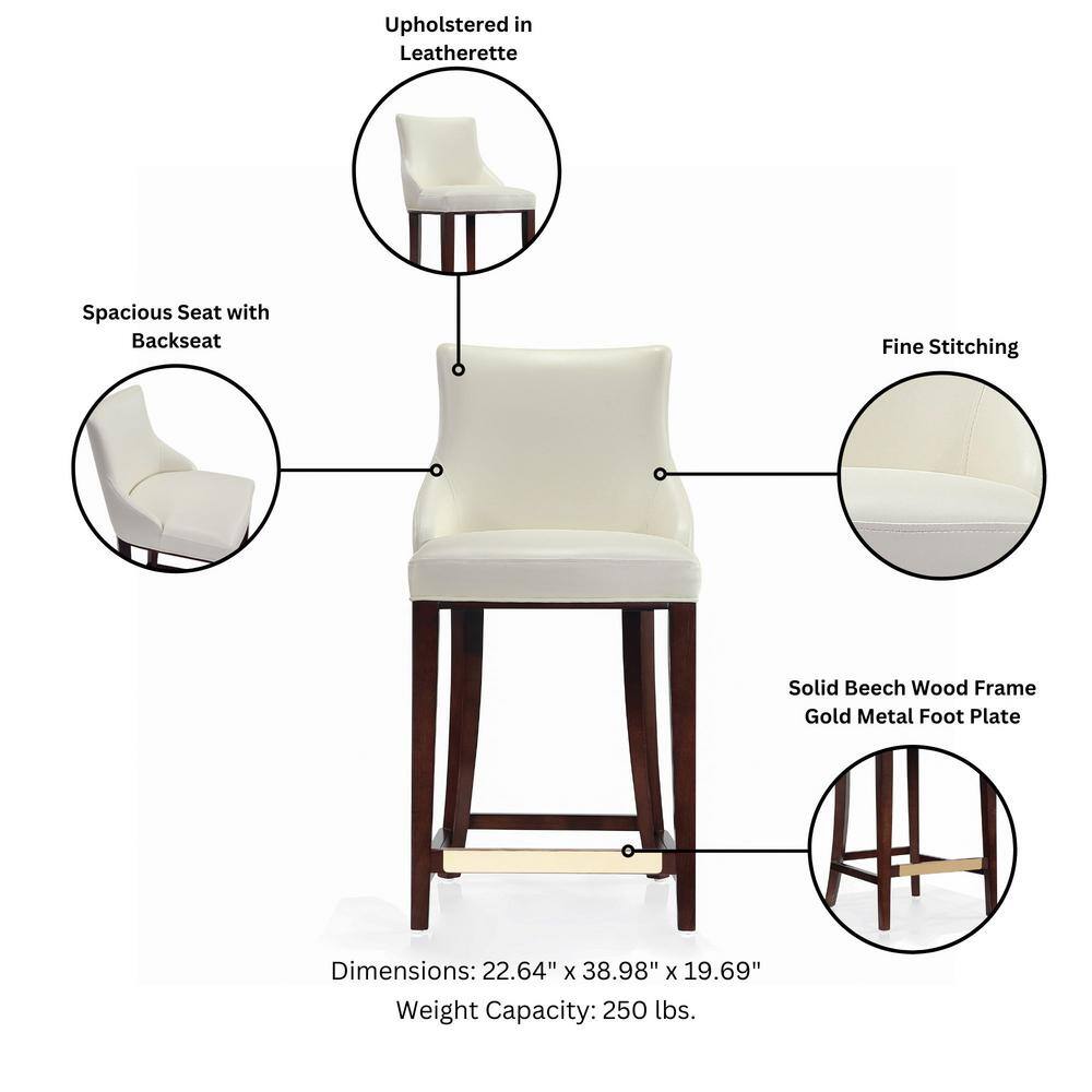 Ivory Leatherette Upholstered Counter Stool with Beech Wood Legs
