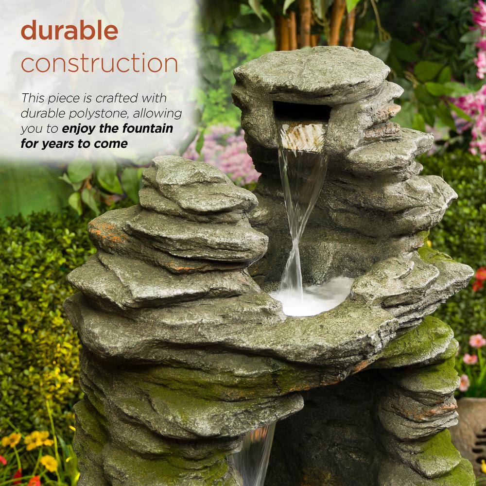 39" Stacked Stone Rainforest Fountain with LED Lights