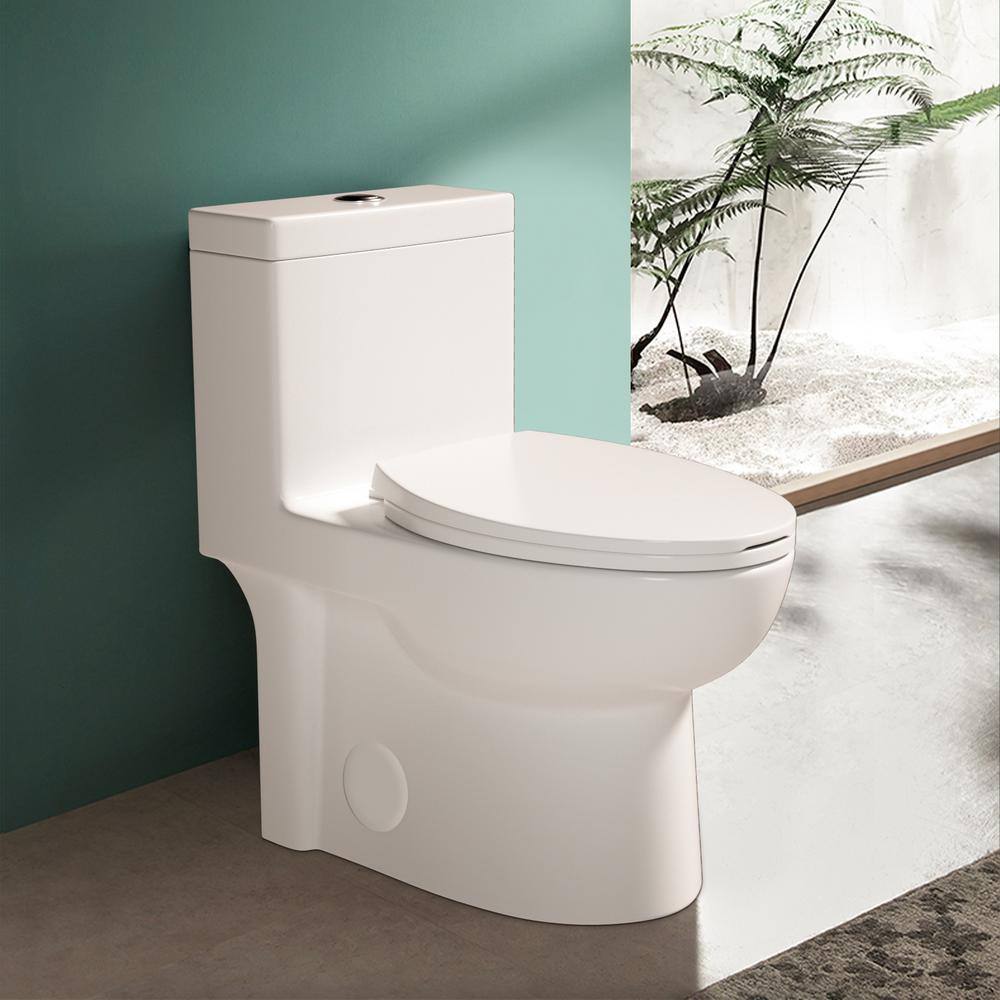 INSTER 1-piece 1.1/1.6 GPF Dual Flush Compact Elongated Toilet in White ...