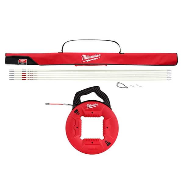Milwaukee 30 ft. Fiberglass Fish Stick Low Mid High Flex Combo Kit with 100 ft. Polyester Fish Tape with Flexible Metal Leader 48 22 4155 48 22 4195 The Home Depot