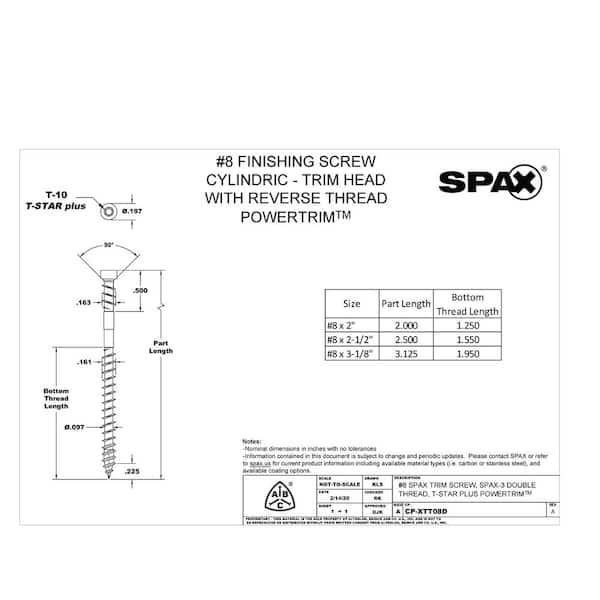 SPAX #8 x 2-1/2 in. Exterior/Interior Trim Head Wood Composite