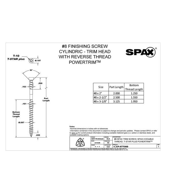 HEAD llix Spark Tour サイズ 4 1/4-2 SPAX #8 x 2 in. Exterior/Interior Torx T-Star Plus Trim Head