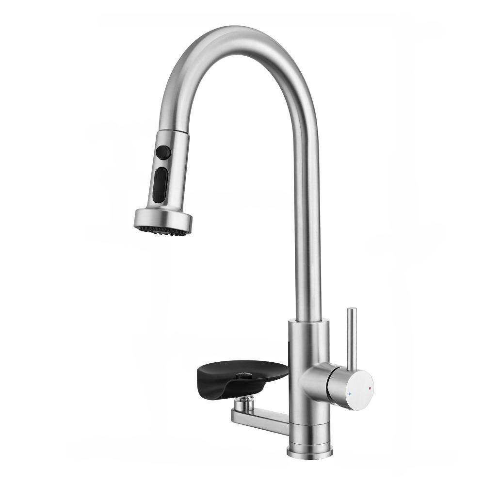 17.7 in. Single-handle 3-in-1 Kitchen Faucet with Pull-Down Sprayer and Press-Type Glass Rinser in Brushed Nickel price history on PriceWatchPro