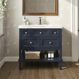 Ashland 37 in. W x 19 in. D x 36.7 in. H Bath Vanity in Blue w/ Cultured Marble Vanity Top in White w/ White Sink