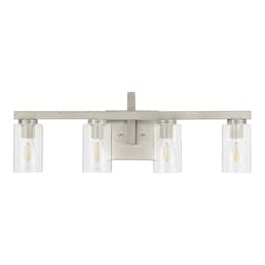 Kendall Manor 29 in. 4 Light Brushed Nickel Bathroom Vanity Light with Clear Glass Shades
