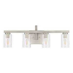 Kendall Manor 29 in. 4 Light Brushed Nickel Bathroom Vanity Light with Clear Glass Shades