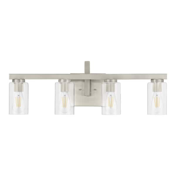 Photo 1 of Kendall Manor 29 in. 4 Light Brushed Nickel Bathroom Vanity Light with Clear Glass Shades