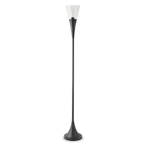 71 in. Black 1 Light 1-Way (On/Off) Torchiere Floor Lamp for Liviing Room with Glass Novelty Shade