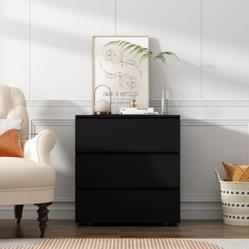 three drawer dresser black Casey 3 Drawer Dresser with Interlocking Drawers main image 0