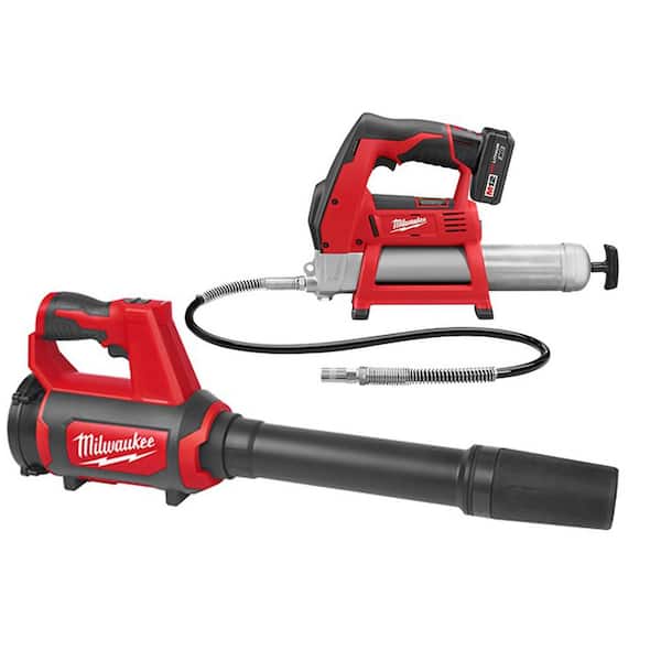 Milwaukee M12 12-Volt Lithium-Ion Cordless Grease Gun Kit with One 3.0 Ah Battery, Charger, Tool Bag and Compact Spot Blower