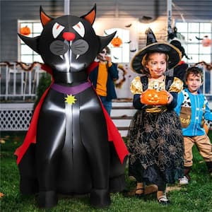 4.7 ft. Halloween Inflatable Vampire Black Cat with Red Cloak Blow-up Decoration