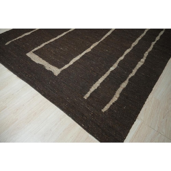 Brown Hand-Woven Wool Contemporary Natural Wool Flat Rug, 4 ft. x 6 ft., Area Rug