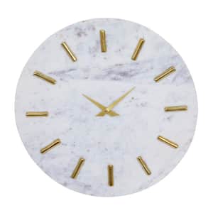 White Marble Analog Wall Clock with Gold accents