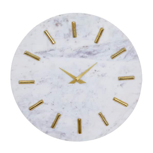 CosmoLiving by Cosmopolitan 15 in. x 15 in. White Marble Wall Clock with Gold accents