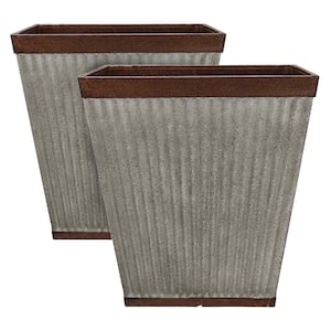16 in. Square Rustic Resin Outdoor Box Flower Planter (2-Pack)
