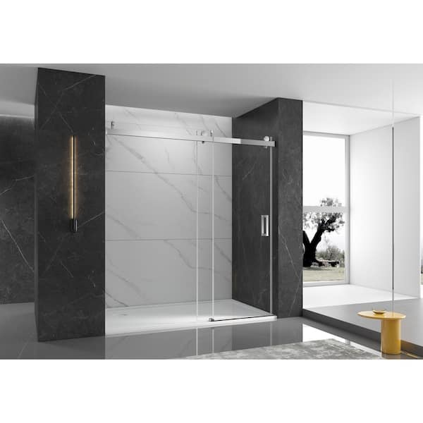 MCOCOD 60 in. W x 76 in. H Single Sliding Frameless Shower Door in Chrome with Soft-closing and 3/8 in. 10 mm Clear Glass