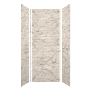 SaraMar 36 in. x 36 in. x 96 in. 3-Piece Easy Up Adhesive Alcove Shower Wall Surround in Sand Creme