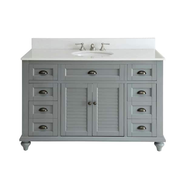 Glennville 49 in. W x 22 in. D x 35 in. H Bathroom Vanity in Grey with White Quartz Top