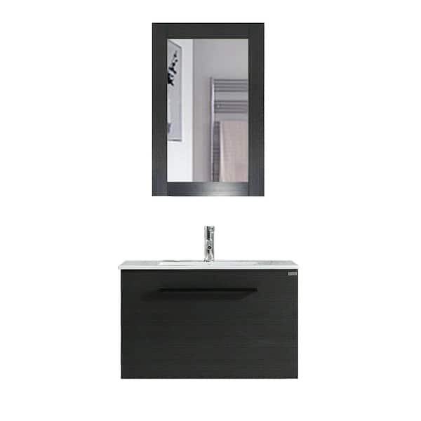 taholi 31.5 in. W x 17.7 in. D x 19.7 in. H Single Sink Bath Vanity in Black with White Top and Mirror