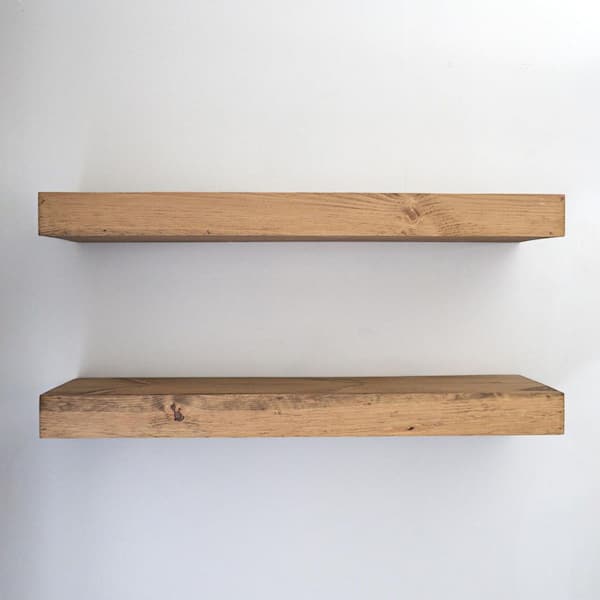 24 in. W x 6 in. D Oak Floating Shelves 3 Inches Thick Decorative Wall Shelf Natural Pine Wood Set of 2