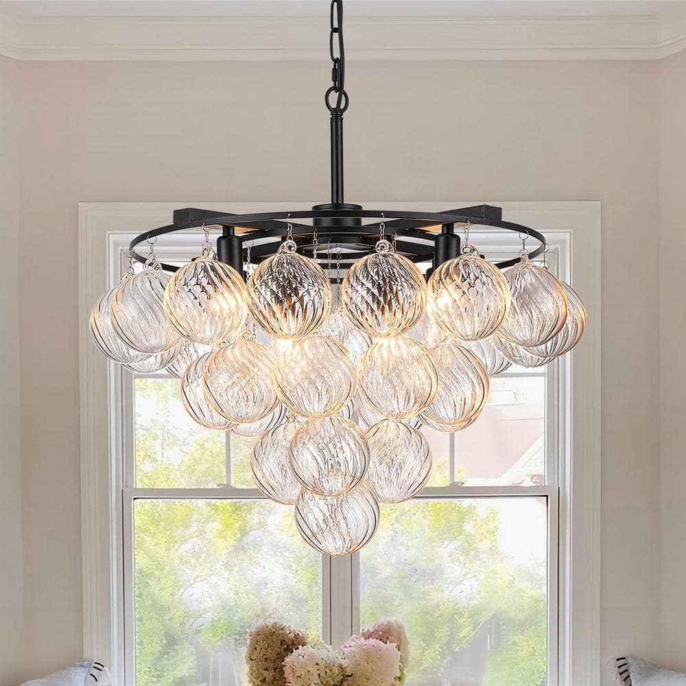 8-Lights Matte Black Modern/Contemporary Tiered Textured Glass Chandelier