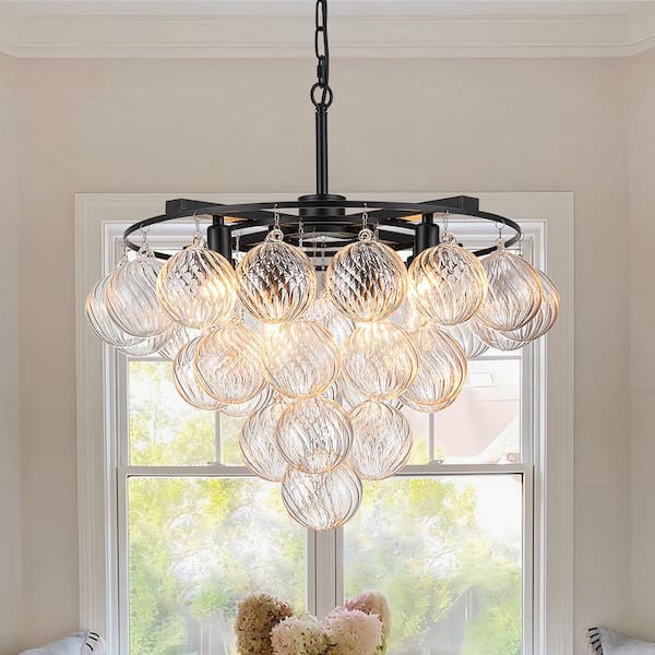 8-Lights Matte Black Modern/Contemporary Tiered Textured Glass Chandelier