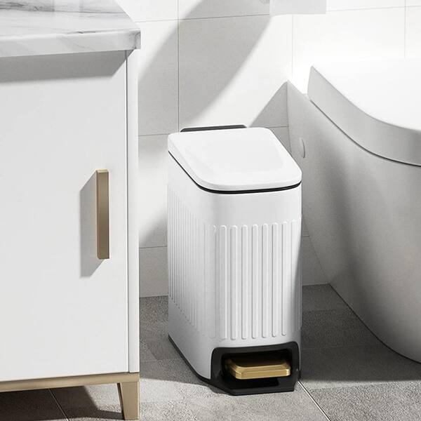 H+LUX Small Trash Can with Lid for Bathroom,Bedroom,Office,Mini Garbage can  with Foot Pedal for Small Space, Anti-Fingerprint Brushed Stainless Steel