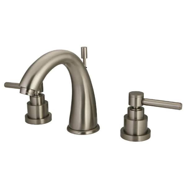 Kingston Brass Elinvar 8 in. Widespread 2-Handle Bathroom Faucets with Brass Pop-Up in Brushed Nickel