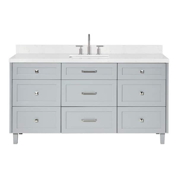 Monroe 66 in. Single Sink Freestanding Bathroom Vanity in Gray with Carrara White Quartz Top