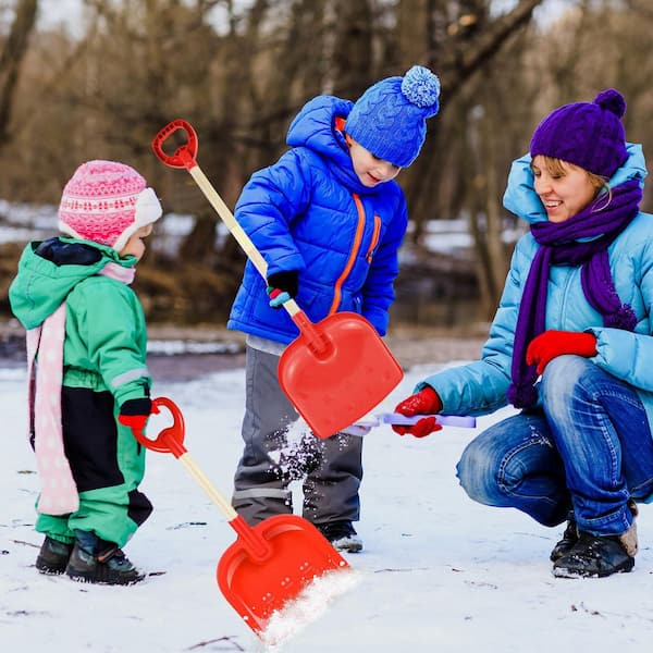 Misopily 32 in. Wood Handle Plastic Snow Shovel for Kids with D