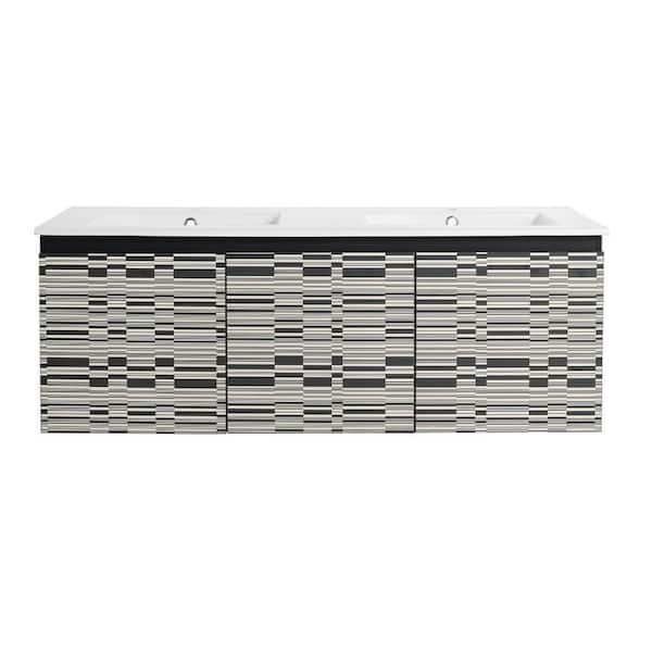 Boosicavelly 47.60 in. W x 18.30 in. D x 17.30 in. H Double Sink Wall Mounted Bath Vanity in Black with White Ceramic Top