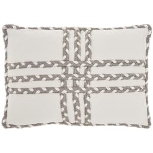 Gray Criss Cross Braids 20 in. x 14 in. Indoor/Outdoor Rectangle Throw Pillow